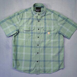 Carhartt Men's Loose Fit Midweight Chambray Short Sleeve Plaid Shirt - Large